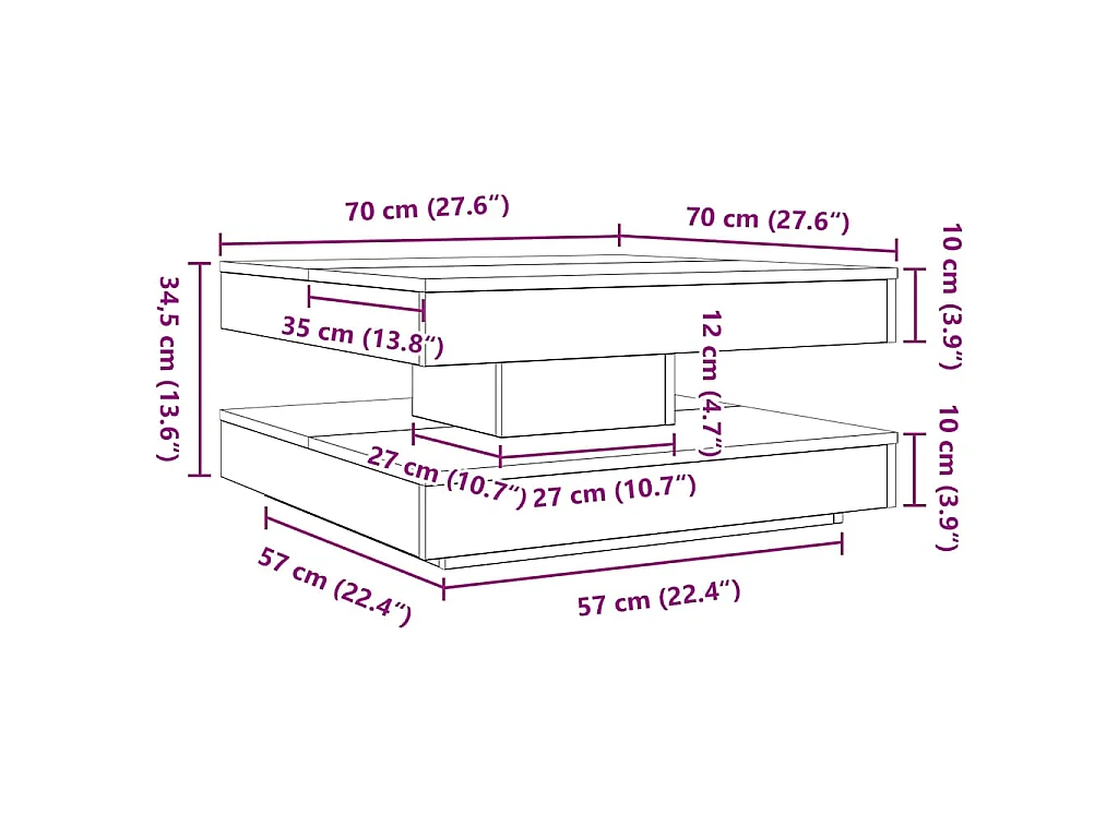 Table basse rotative à 360 degrés blanc 70x70x34,5 cm