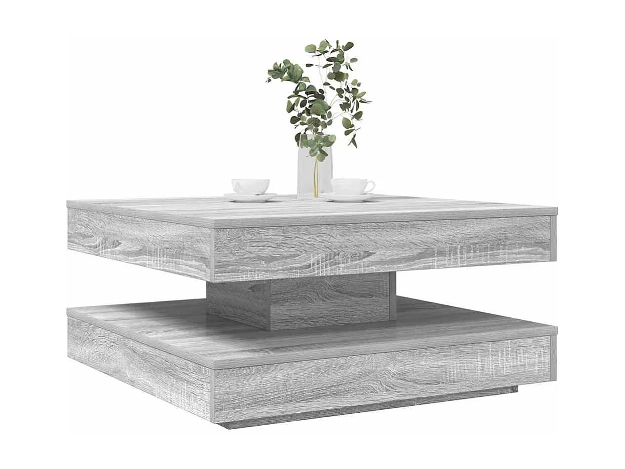 Table basse rotative à 360 degrés sonoma gris 70x70x34,5 cm