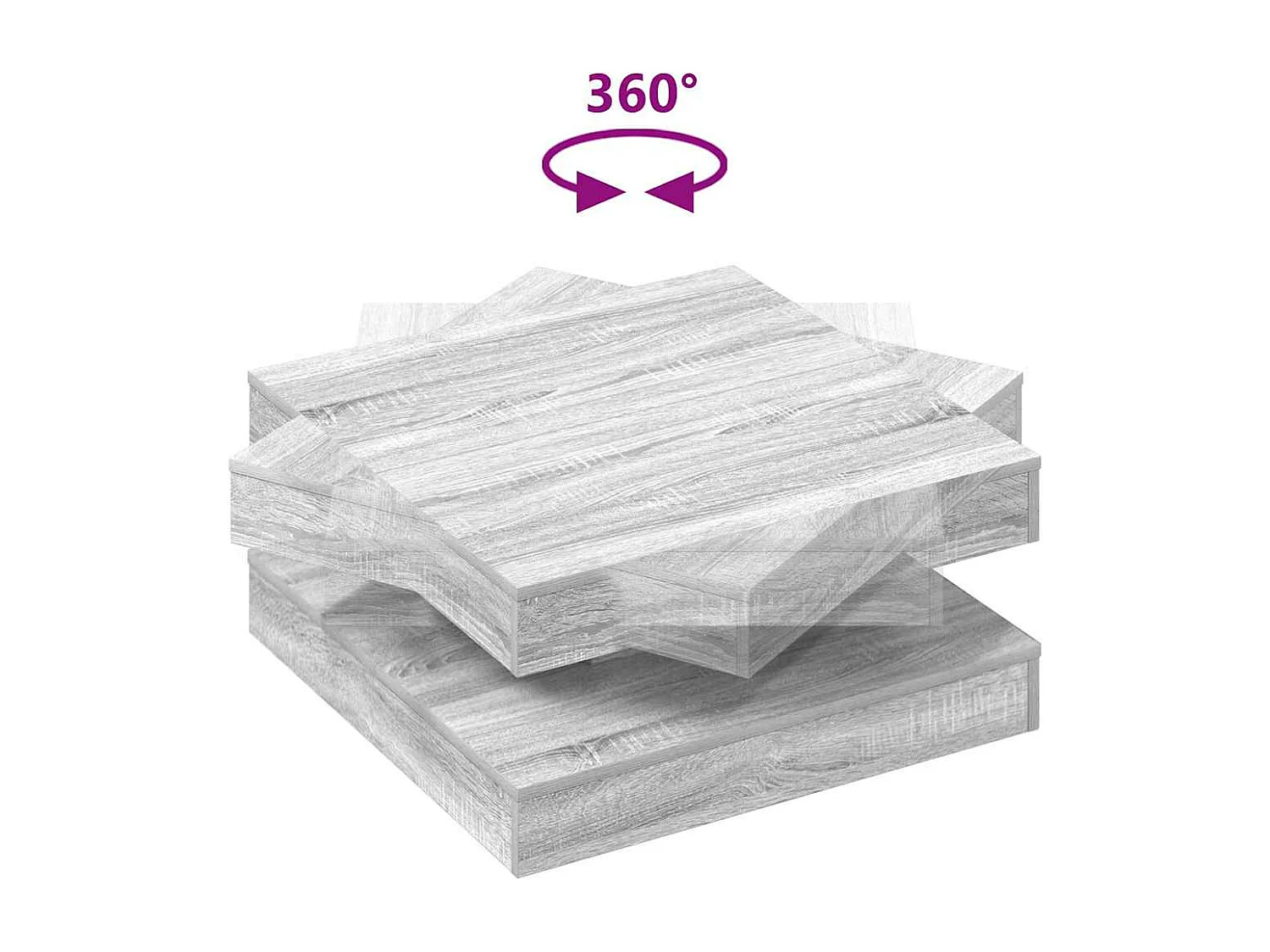 Table basse rotative à 360 degrés sonoma gris 70x70x34,5 cm