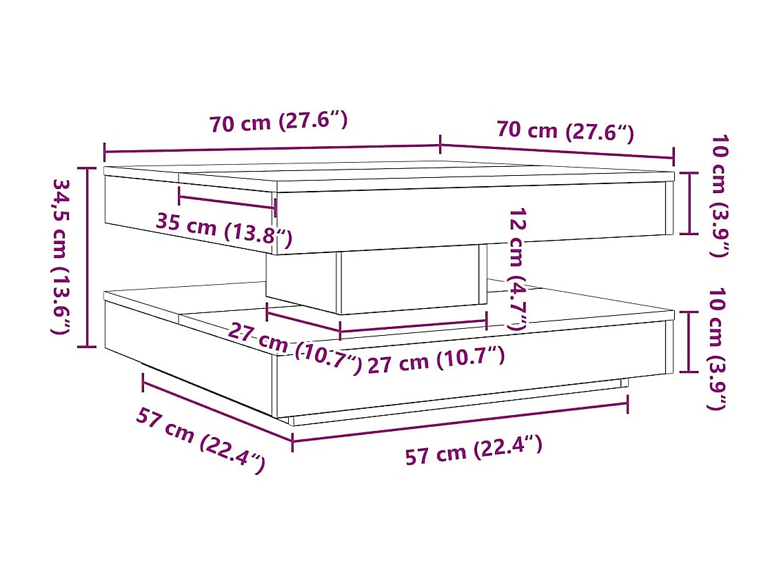 Salontafel 360 graden draaibaar 70x70x34,5 cm zwart