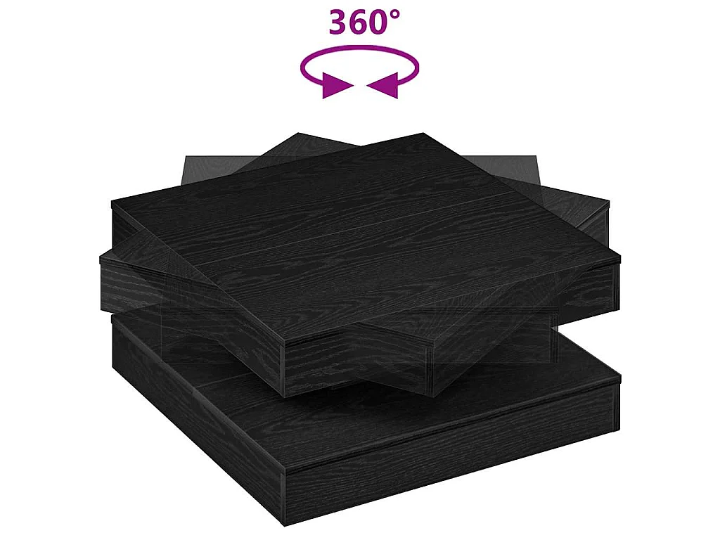 Table basse rotative à 360 degrés noir 70x70x34,5 cm