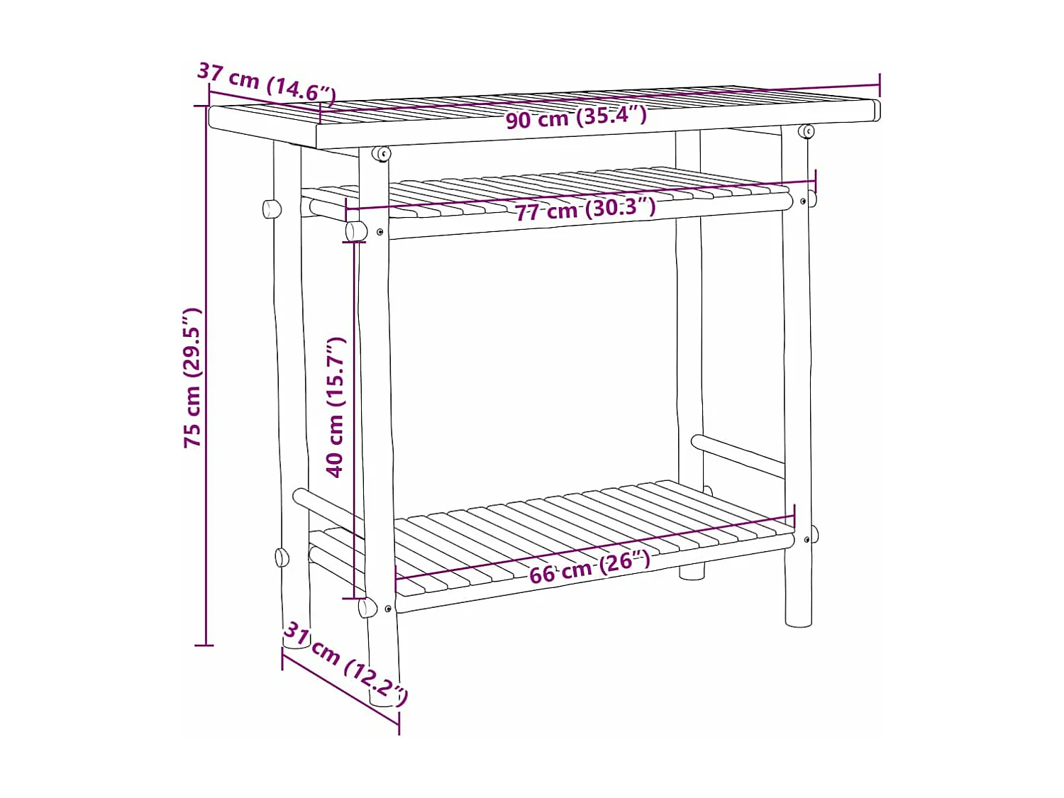Table console 90x37x75 cm bambou