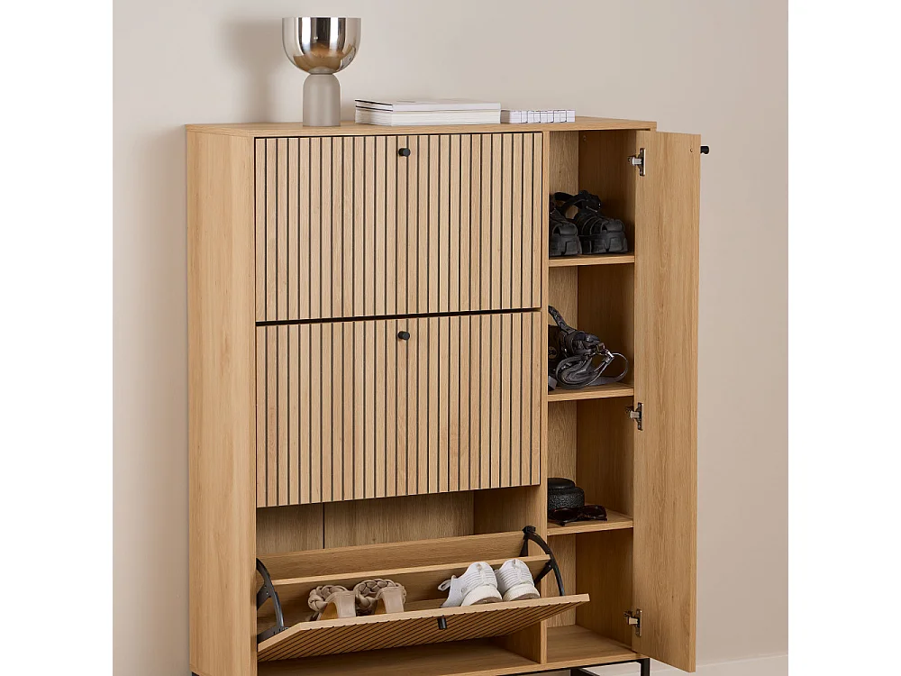 Storo - Meuble à chaussures 4 portes en bois et métal L98,7cm - Bois clair