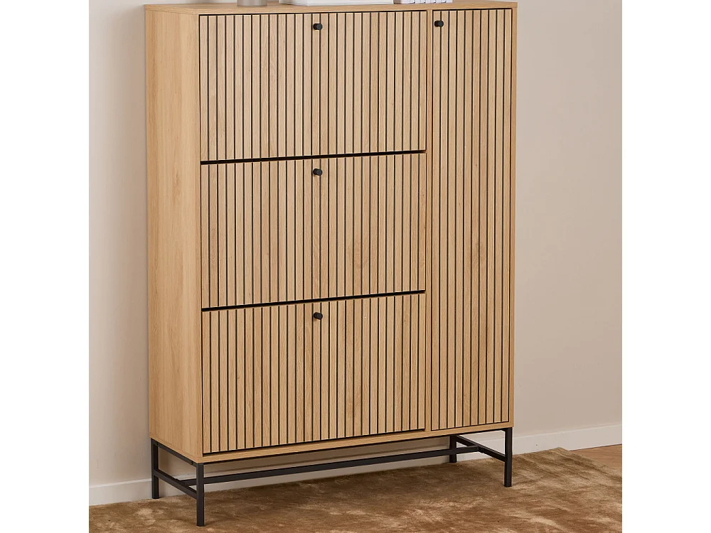 Storo - Meuble à chaussures 4 portes en bois et métal L98,7cm - Bois clair