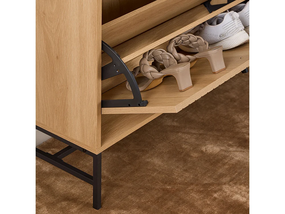 Storo - Meuble à chaussures 4 portes en bois et métal L98,7cm - Bois clair