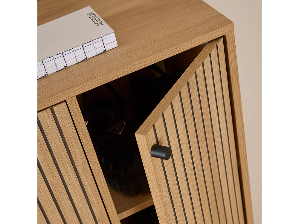 Storo - Meuble à chaussures 4 portes en bois et métal L98,7cm - Bois clair