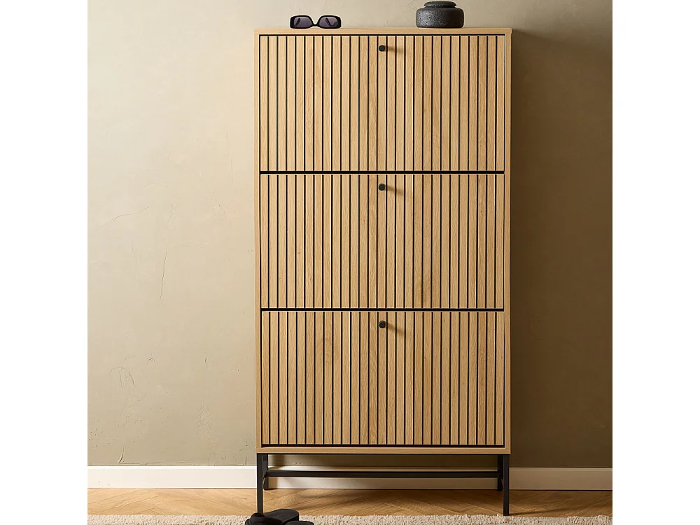 Storo - Meuble à chaussures 3 portes en bois et métal L71,6cm - Bois clair