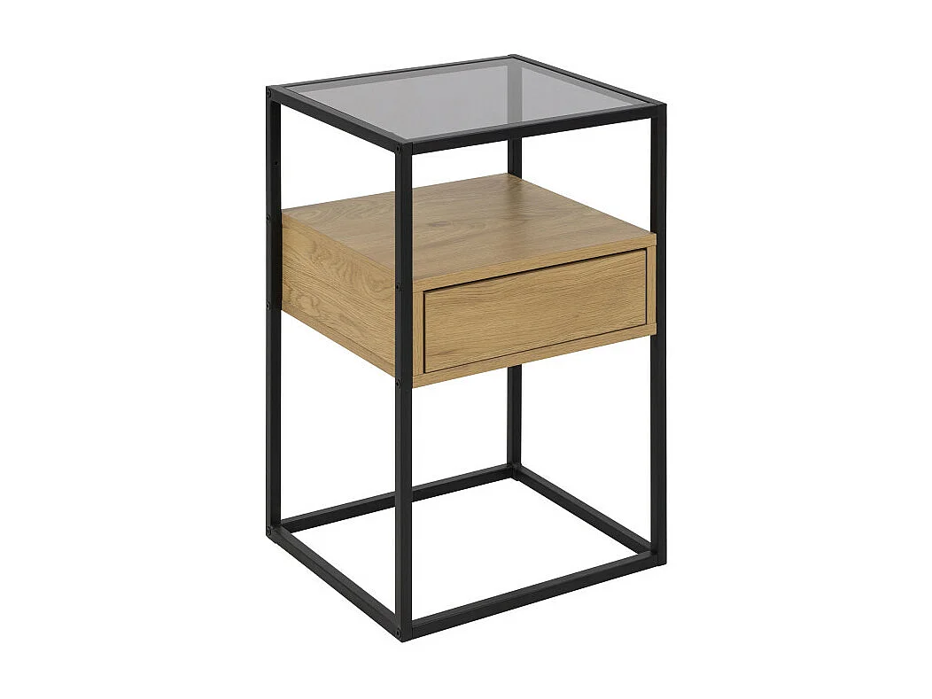 Luma - Table de chevet 1 tiroir en verre, bois et métal - Bois clair