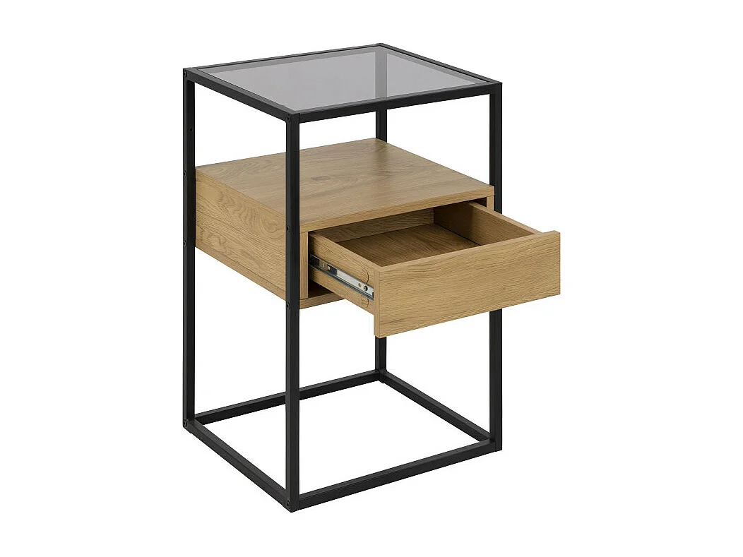 Luma - Table de chevet 1 tiroir en verre, bois et métal - Bois clair