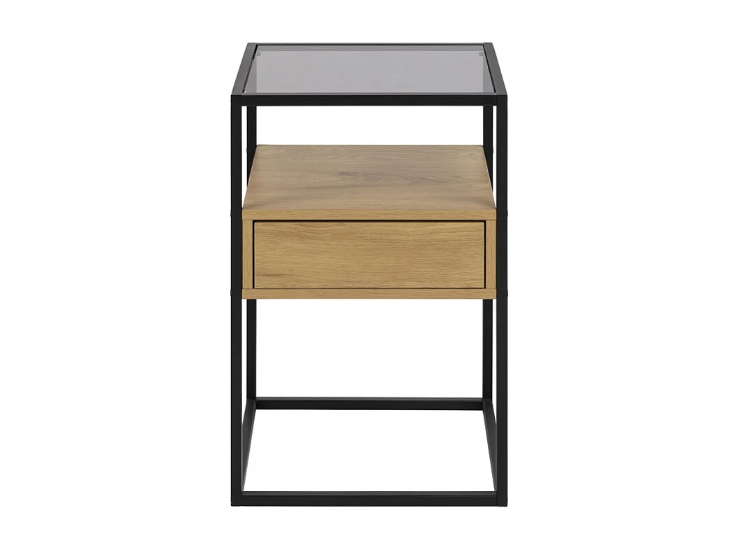 Luma - Table de chevet 1 tiroir en verre, bois et métal - Bois clair