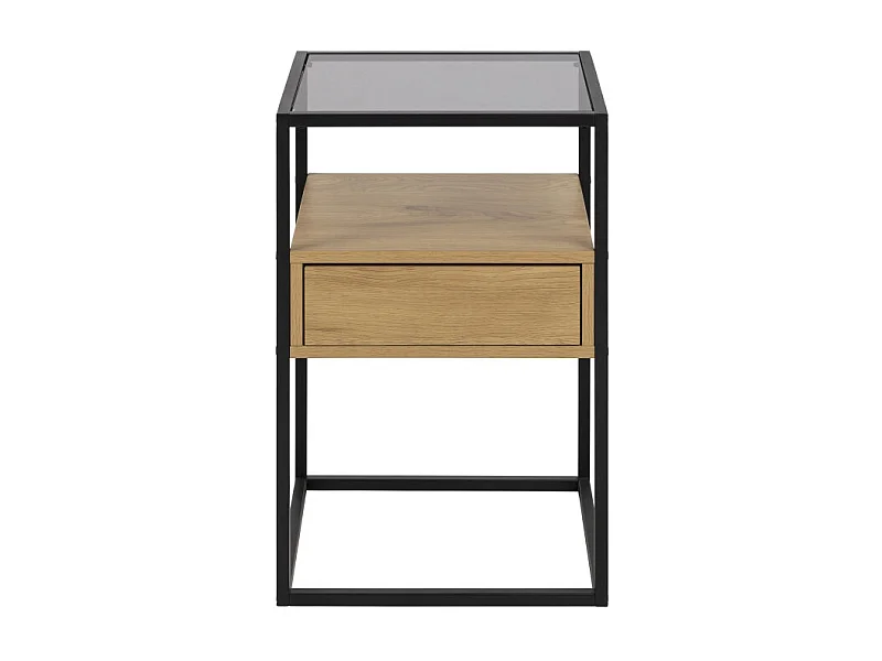 Luma - Table de chevet 1 tiroir en verre, bois et métal - Bois clair