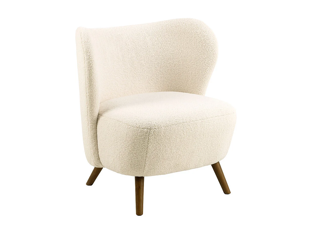 Karl - Fauteuil en tissu bouclette et bois - Écru