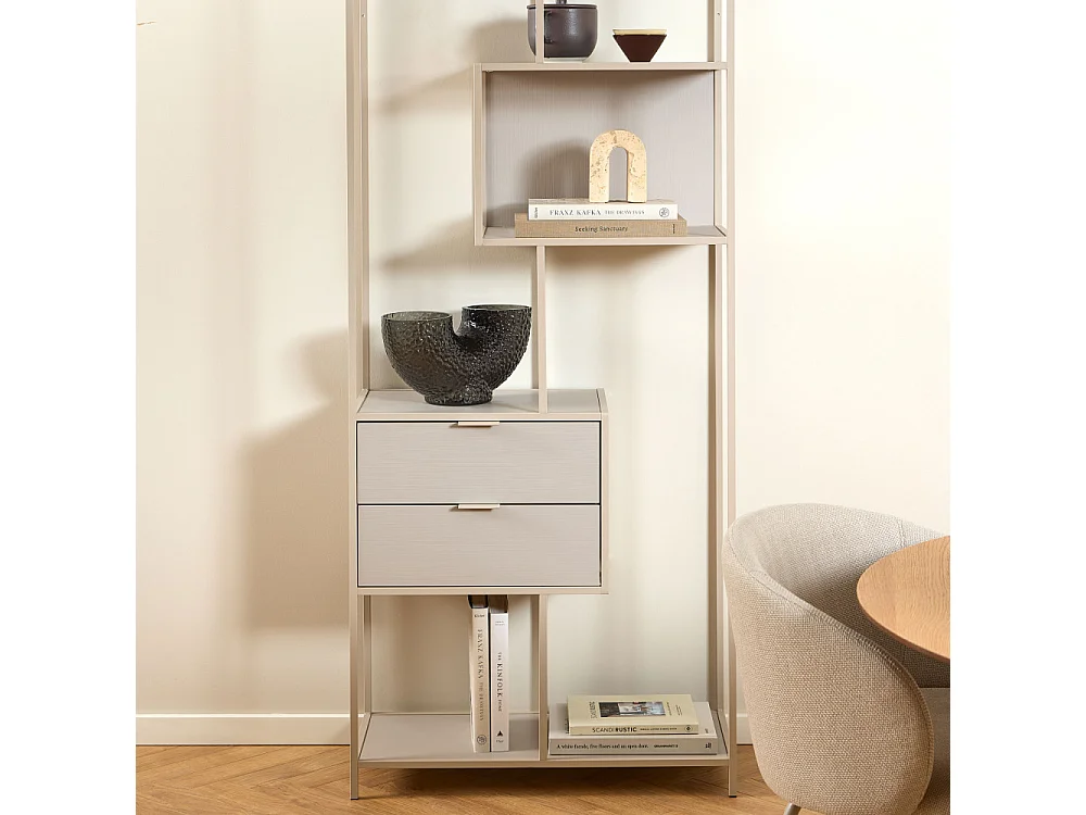 Hexa - Étagère 2 tiroirs en métal H185cm - Beige
