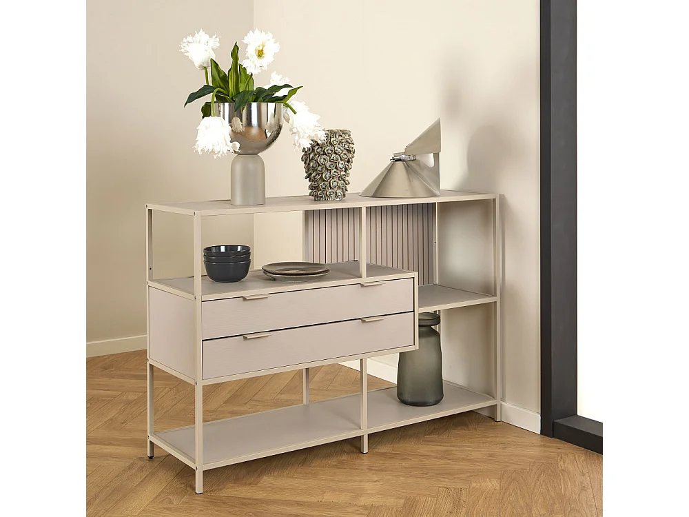 Hexa - Étagère 2 tiroirs en métal L114cm - Beige