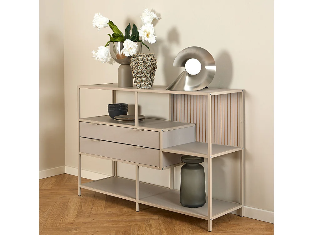 Hexa - Étagère 2 tiroirs en métal L114cm - Beige