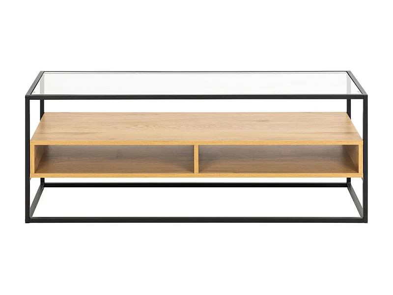 Luma - Meuble TV en verre, bois et métal L120cm - Bois clair