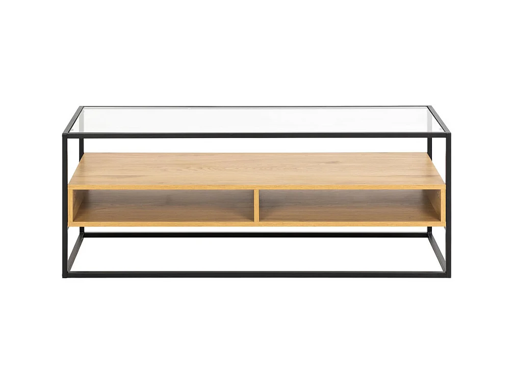 Luma - Meuble TV en verre, bois et métal L120cm - Bois clair