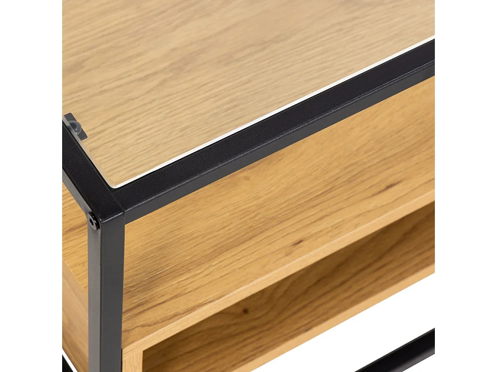 Luma - Meuble TV en verre, bois et métal L120cm - Bois clair