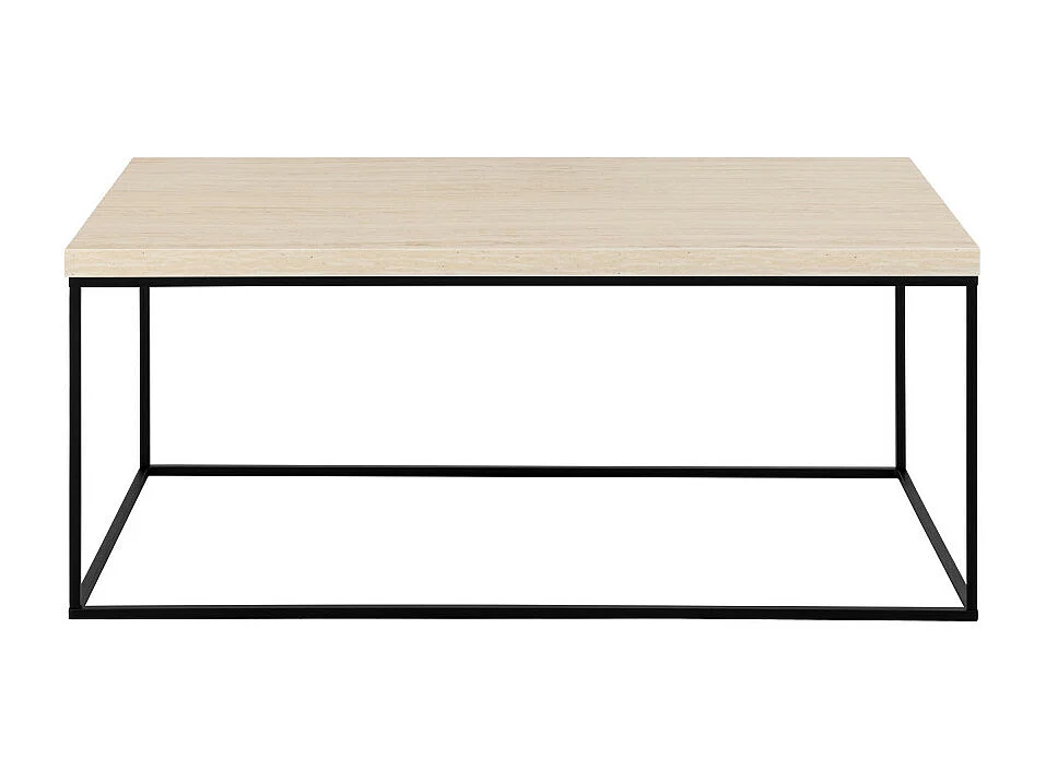 Mixo - Table basse en effet travertin et métal 110x50cm - Beige