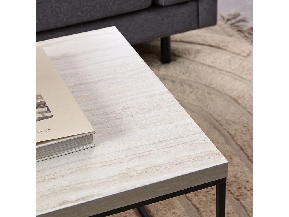 Mixo - Table basse en effet travertin et métal 110x50cm - Beige