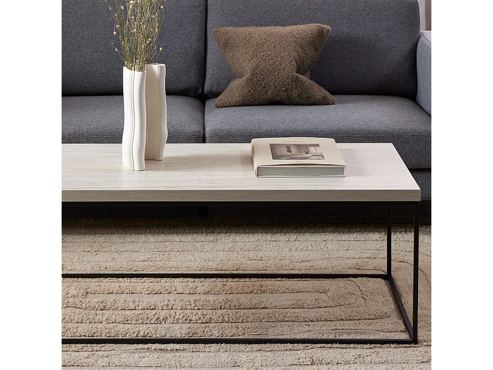 Mixo - Table basse en effet travertin et métal 110x50cm - Beige