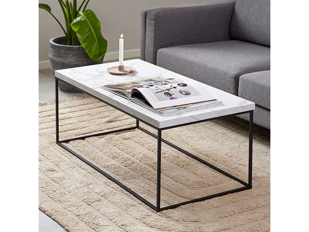 Mixo - Table basse en effet marbre et métal 110x55cm - Blanc