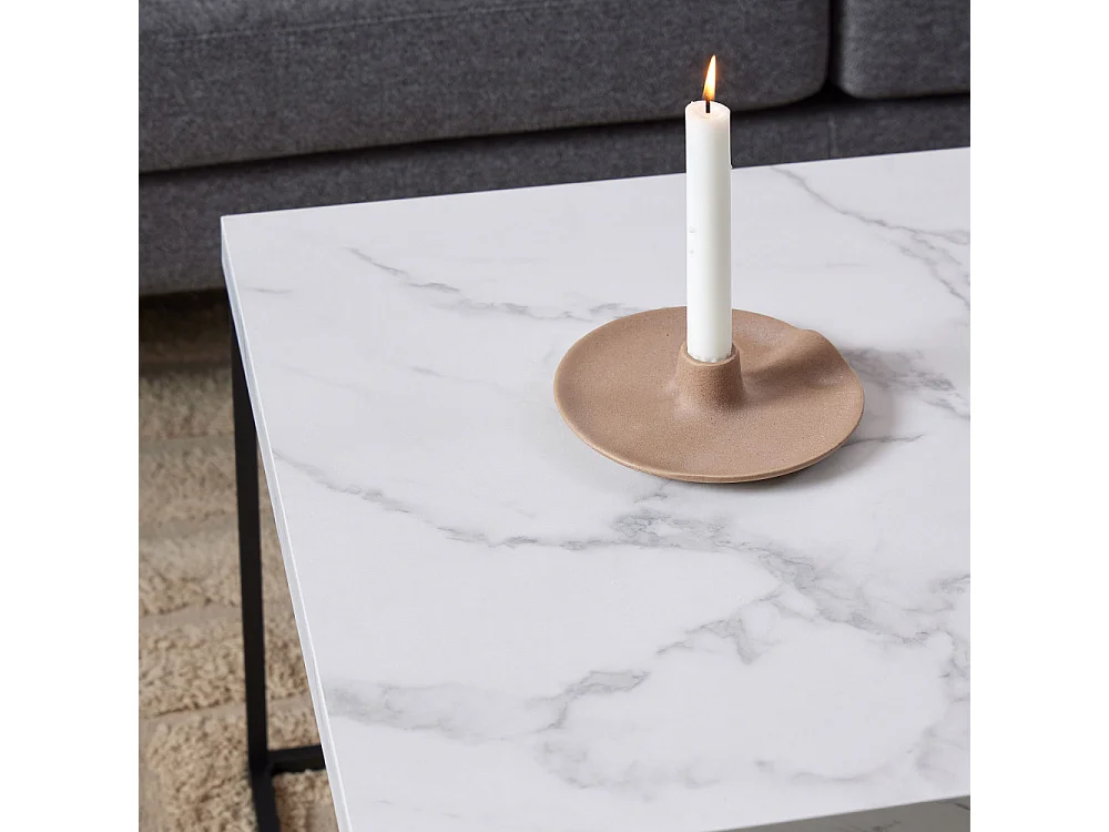 Mixo - Table basse en effet marbre et métal 110x55cm - Blanc