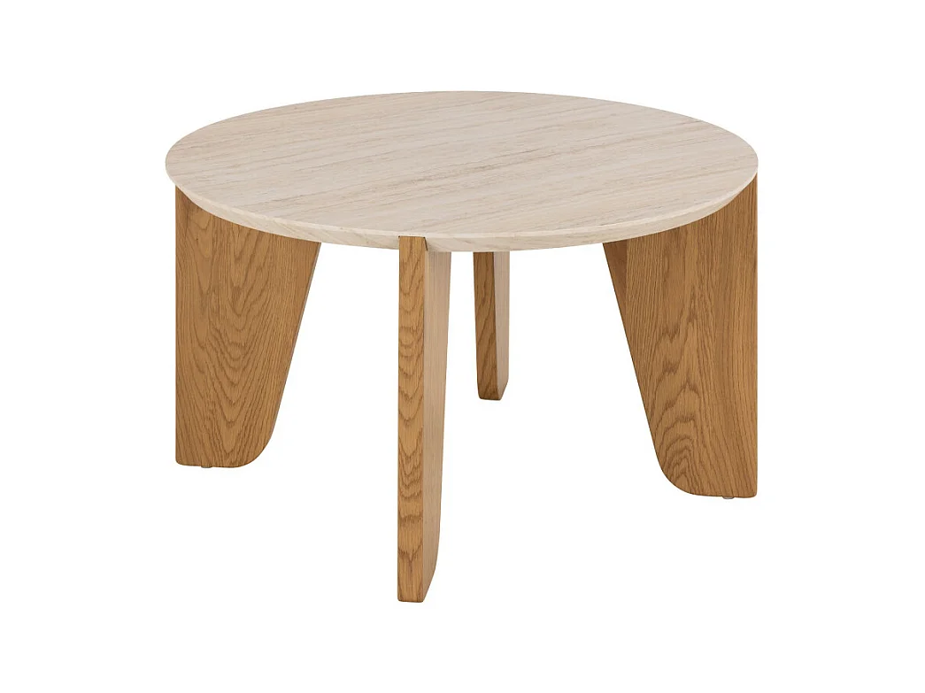 Vivo - Table basse ronde en effet travertin ø80cm - Beige