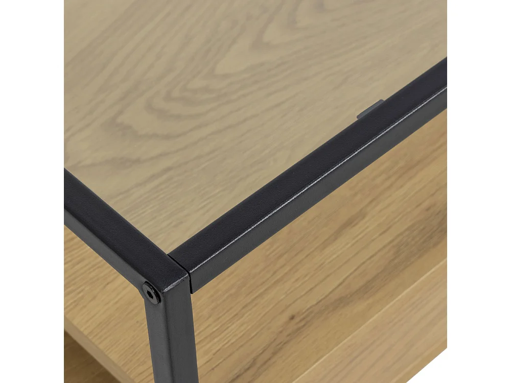 Luma - Table basse carrée en verre, bois et métal 80x80cm - Bois clair