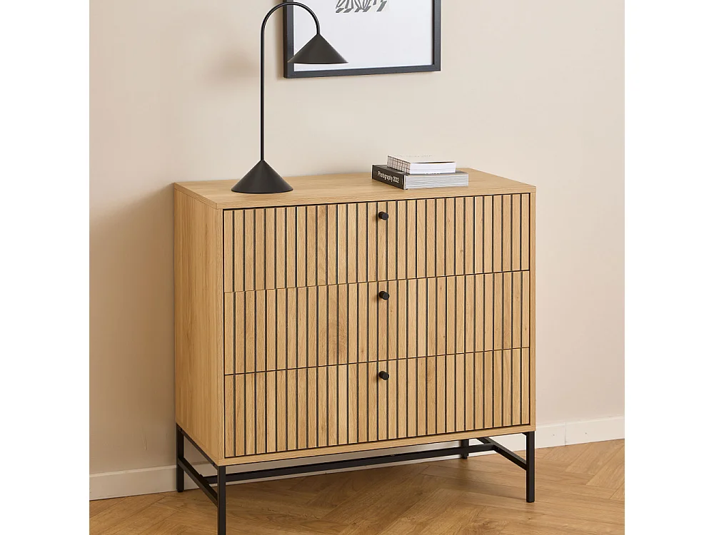 Storo - Commode 3 tiroirs en bois L80,6cm - Bois clair