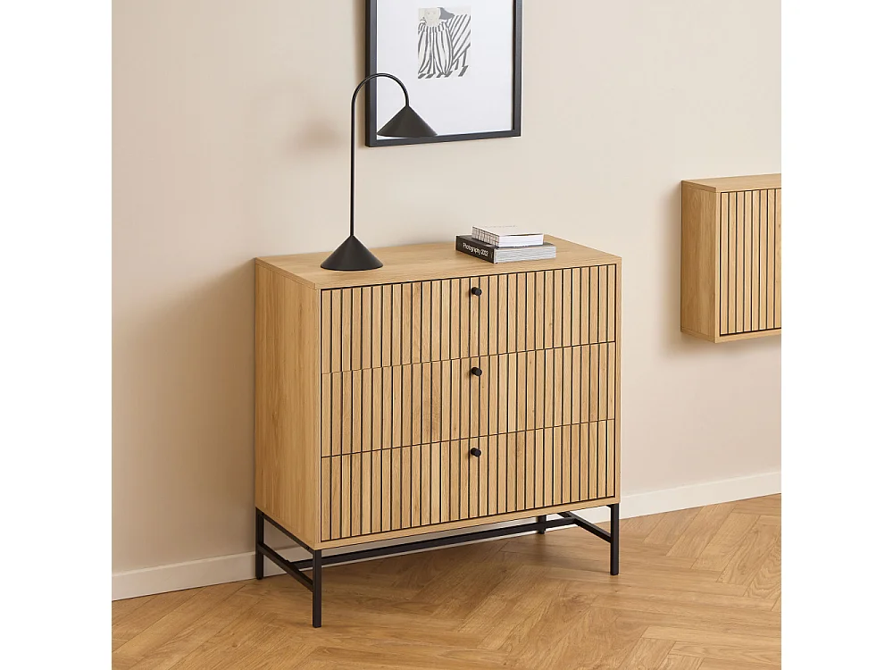 Storo - Commode 3 tiroirs en bois L80,6cm - Bois clair