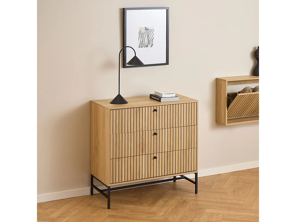 Storo - Commode 3 tiroirs en bois L80,6cm - Bois clair