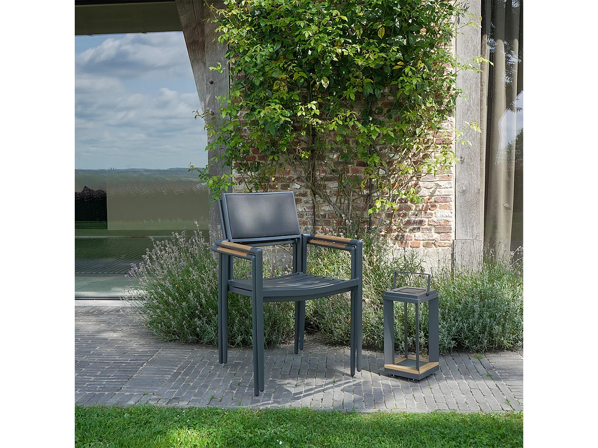 Fauteuil en teck massif, aluminium et textilène renforcé Anthracite PIANA