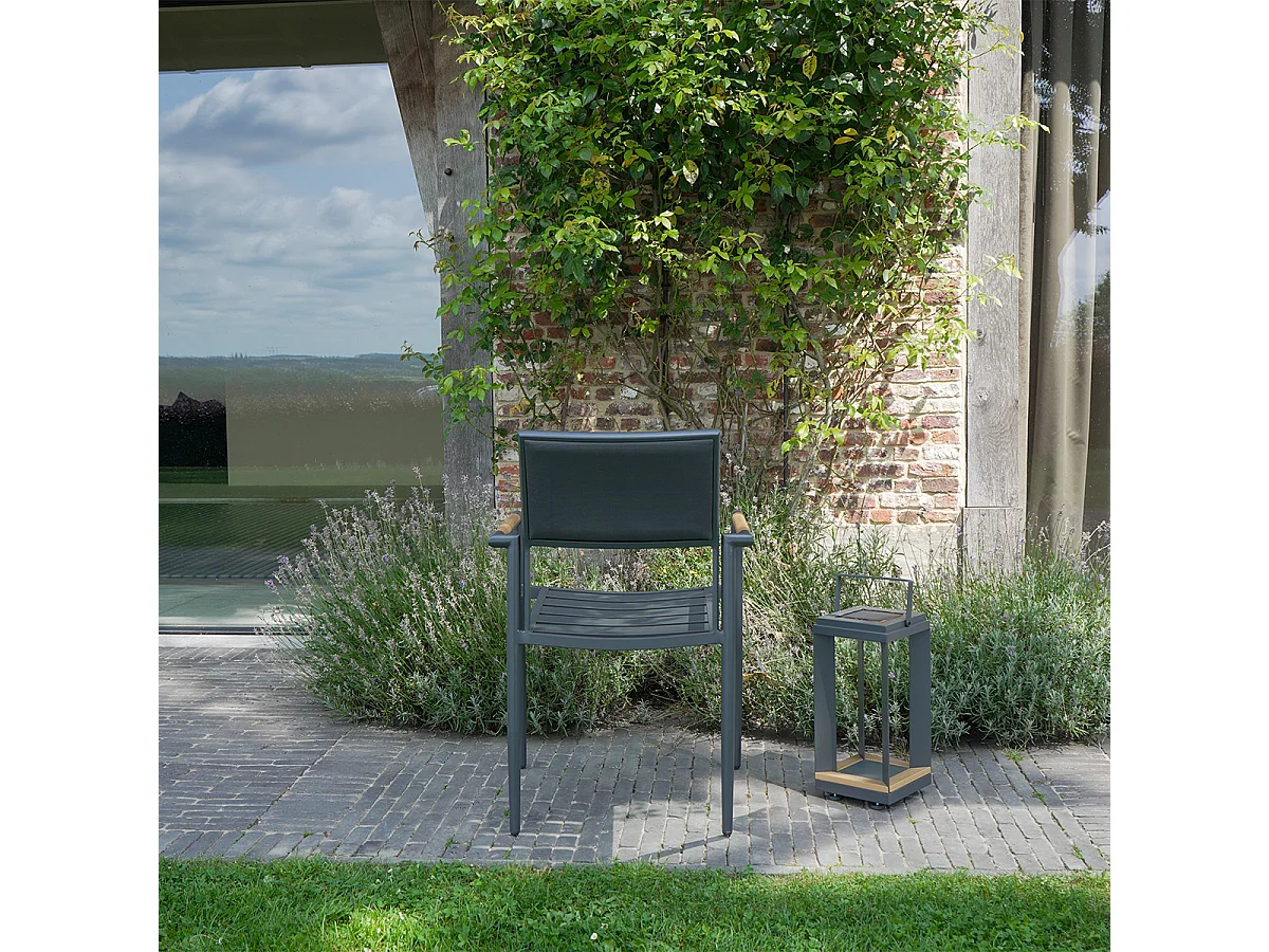 Fauteuil en teck massif, aluminium et textilène renforcé Anthracite PIANA