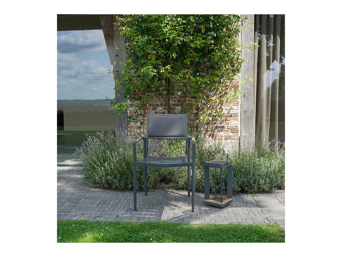 Fauteuil en teck massif, aluminium et textilène renforcé Anthracite PIANA