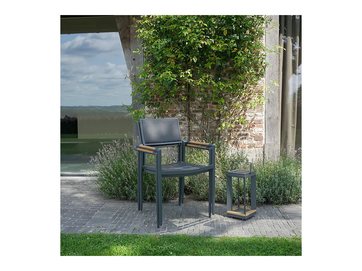 Fauteuil en teck massif, aluminium et textilène renforcé Anthracite PIANA