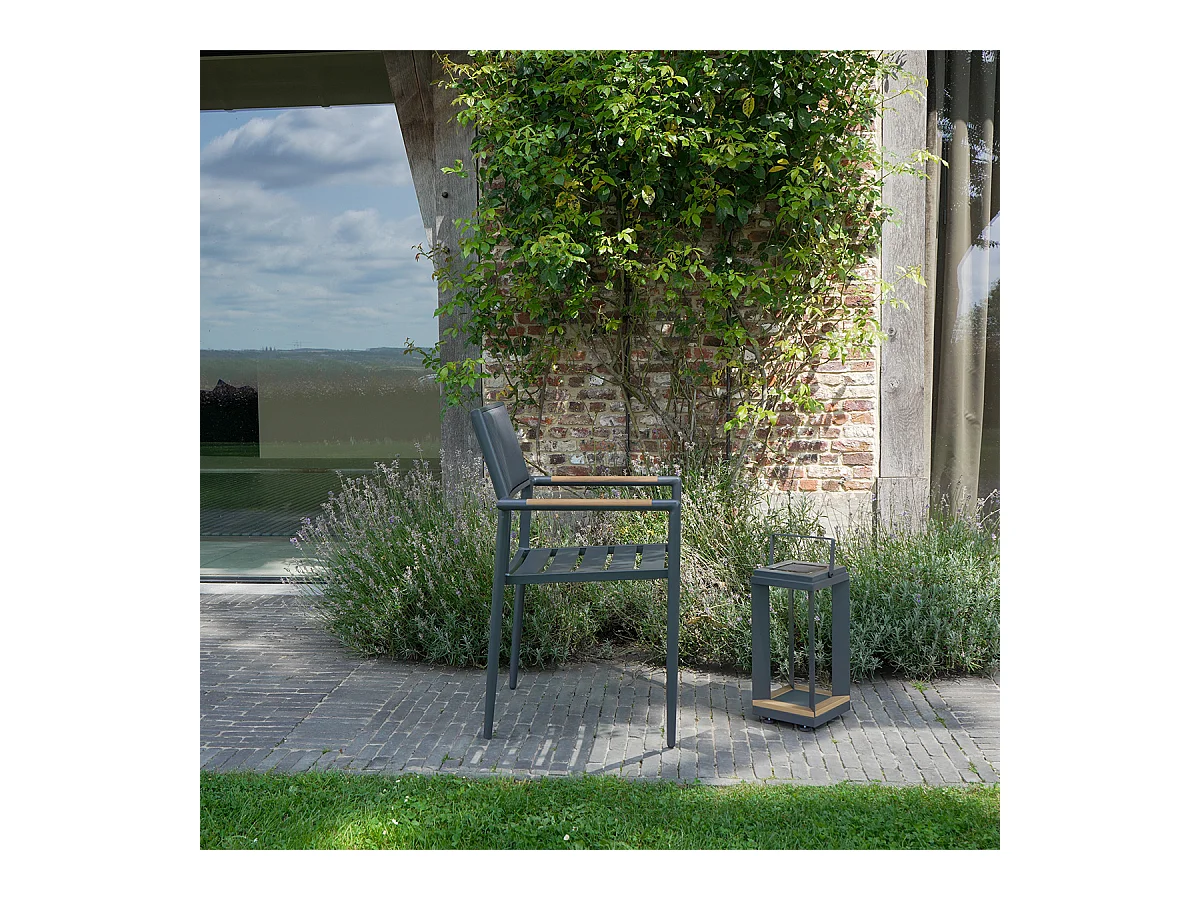 Fauteuil en teck massif, aluminium et textilène renforcé Anthracite PIANA