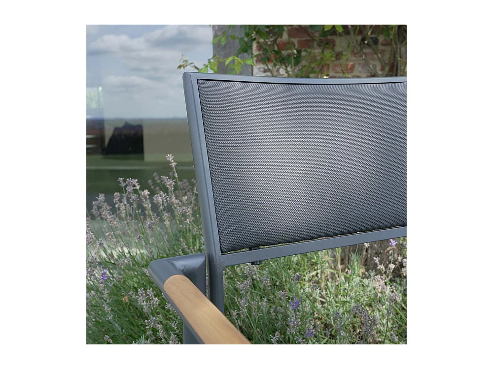 Fauteuil en teck massif, aluminium et textilène renforcé Anthracite PIANA