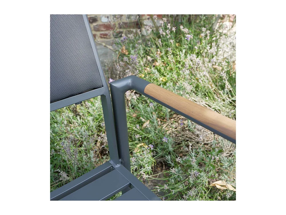 Fauteuil en teck massif, aluminium et textilène renforcé Anthracite PIANA