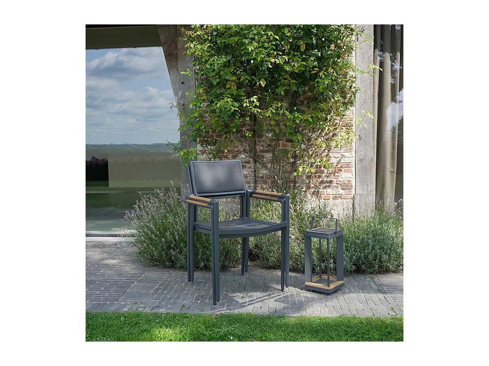 Fauteuil en teck massif, aluminium et textilène renforcé Anthracite PIANA