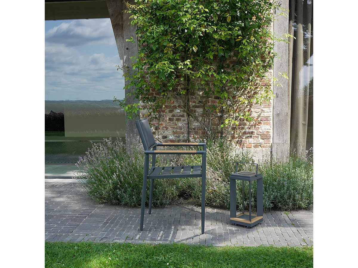 Fauteuil en teck massif, aluminium et textilène renforcé Anthracite PIANA