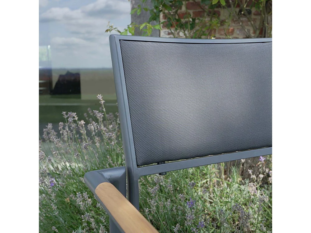 Fauteuil en teck massif, aluminium et textilène renforcé Anthracite PIANA