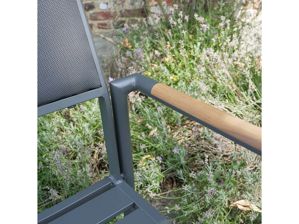 Fauteuil en teck massif, aluminium et textilène renforcé Anthracite PIANA