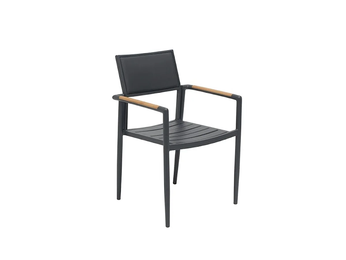 Fauteuil en teck massif, aluminium et textilène renforcé Anthracite PIANA