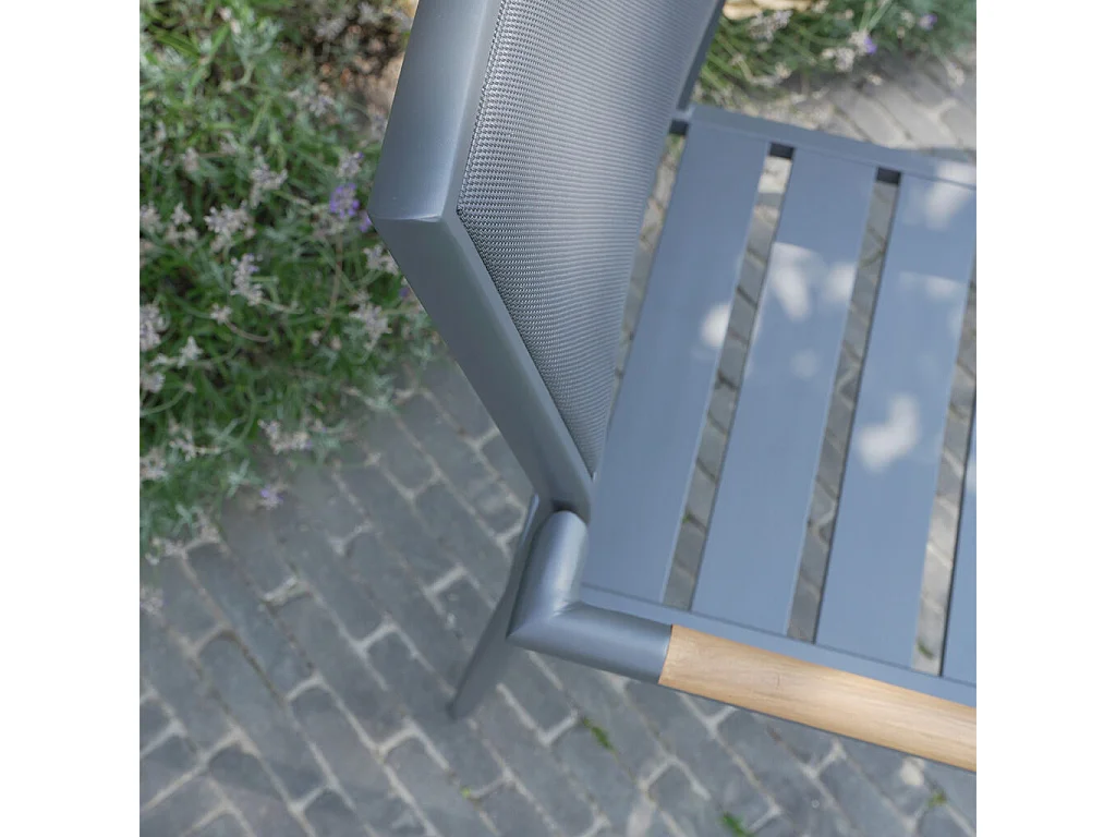 Fauteuil en teck massif, aluminium et textilène renforcé Anthracite PIANA