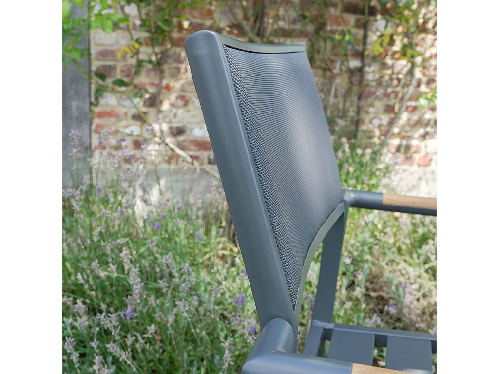 Fauteuil en teck massif, aluminium et textilène renforcé Anthracite PIANA