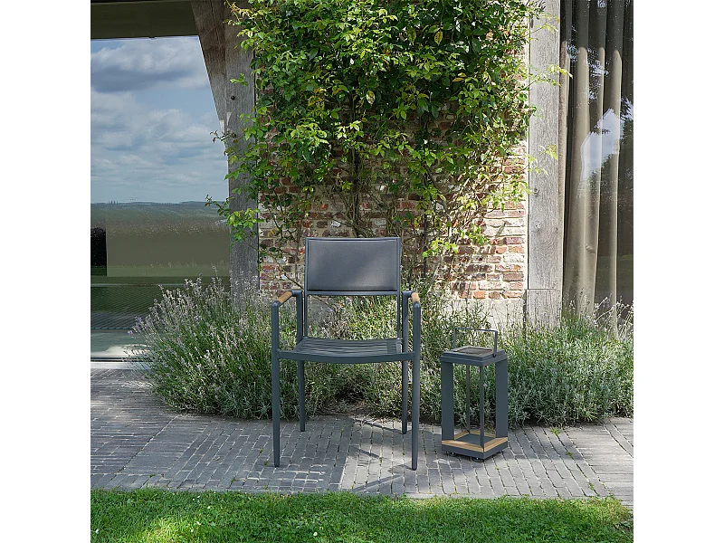 Fauteuil en teck massif, aluminium et textilène renforcé Anthracite PIANA