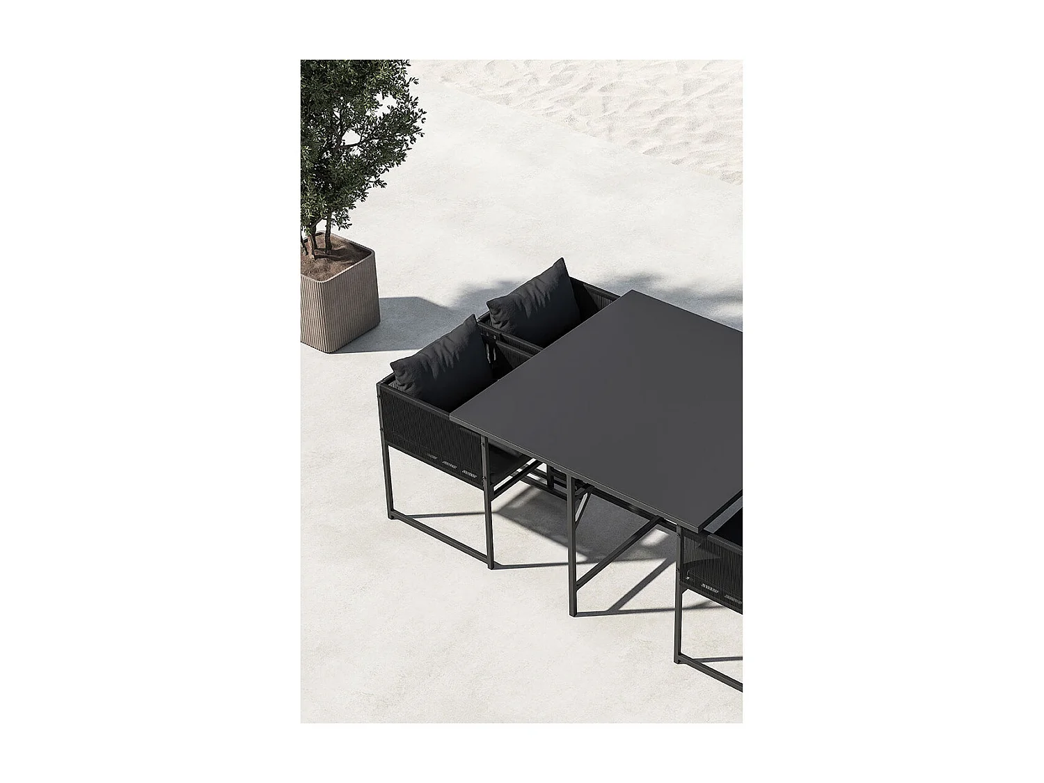 Noto ensemble de jardin 1 table à manger, 2 chaises noires.