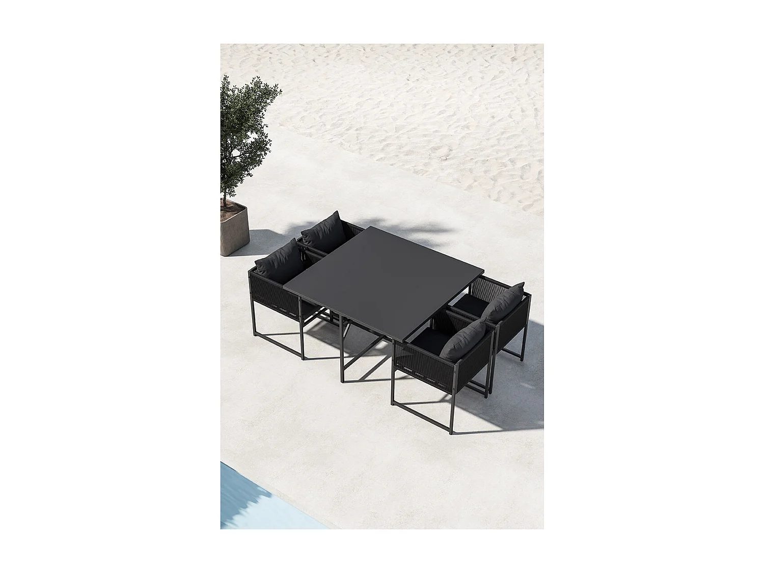 Noto ensemble de jardin 1 table à manger, 2 chaises noires.