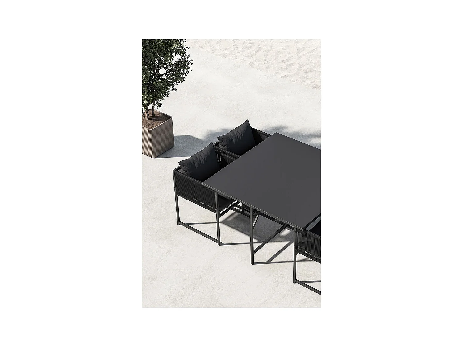 Noto Gartenset 1 Esstisch, 2 Stühle schwarz.